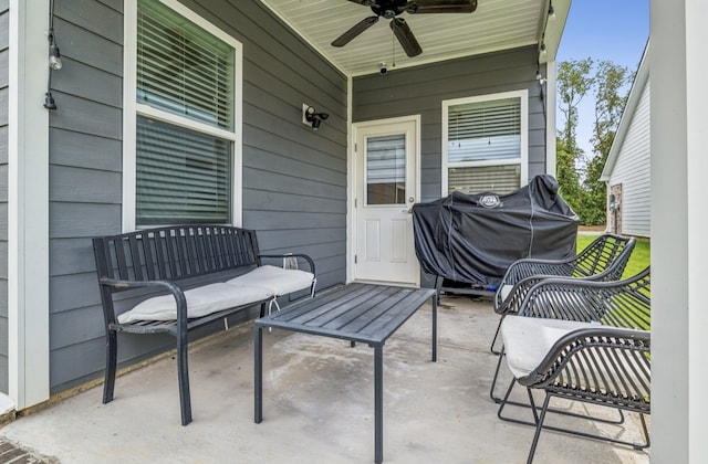 view of patio / terrace with a grill and ceiling fan