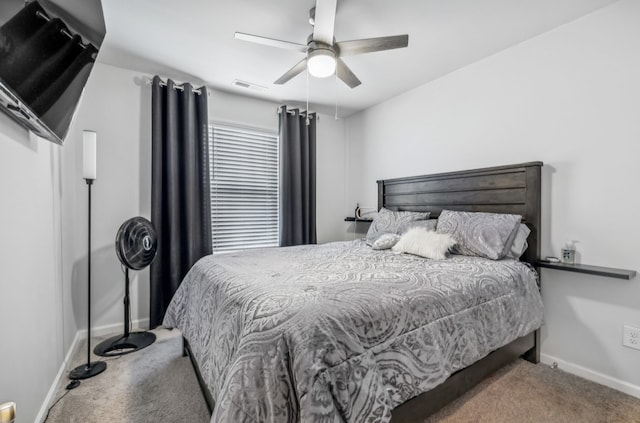 bedroom featuring carpet floors and ceiling fan