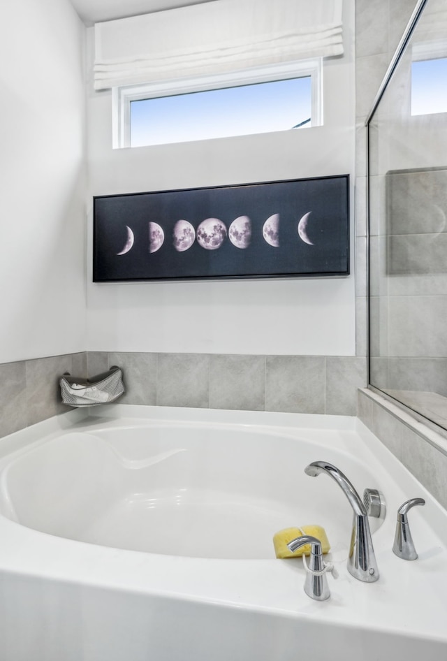 bathroom featuring a wealth of natural light and a washtub