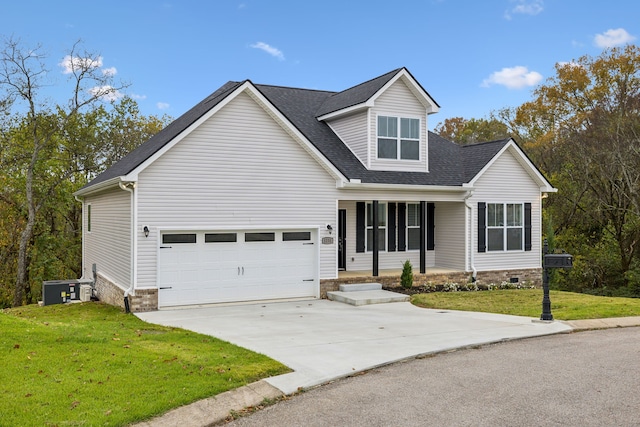 view of front of house featuring a front lawn and cooling unit