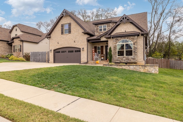 view of front facade featuring a front lawn and a garage