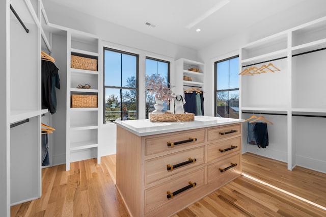 spacious closet featuring light wood-type flooring