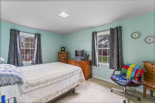 bedroom with carpet floors and multiple windows