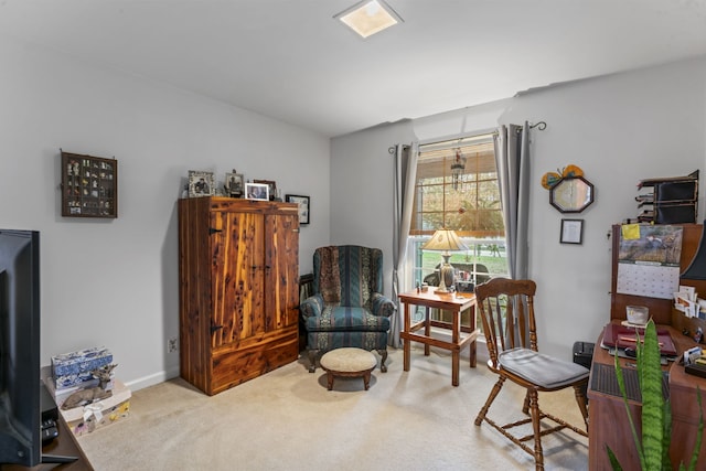 sitting room with carpet floors