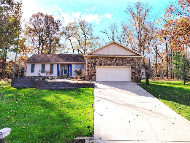 single story home with a front lawn and a garage