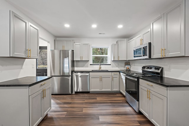 kitchen featuring sink, dark hardwood / wood-style flooring, and stainless steel appliances