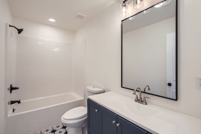 full bathroom with tile patterned floors, vanity, toilet, and shower / bath combination