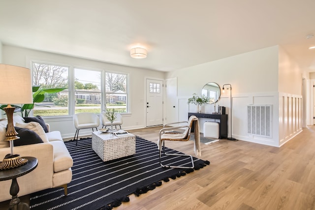 living room with light wood-type flooring