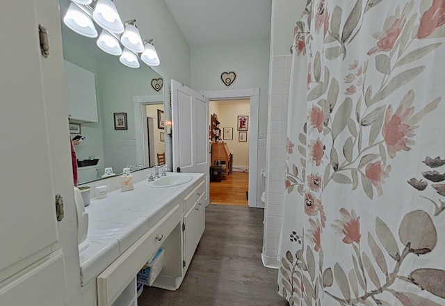 bathroom featuring hardwood / wood-style floors and vanity