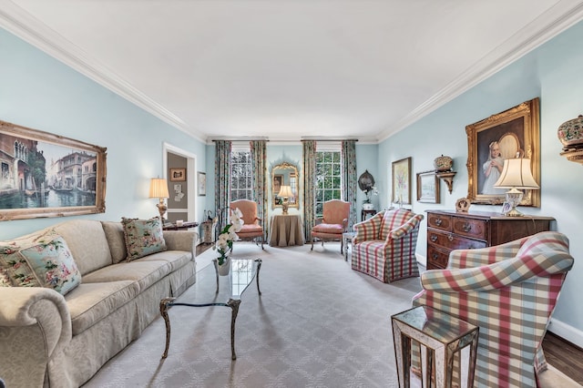 living room featuring ornamental molding