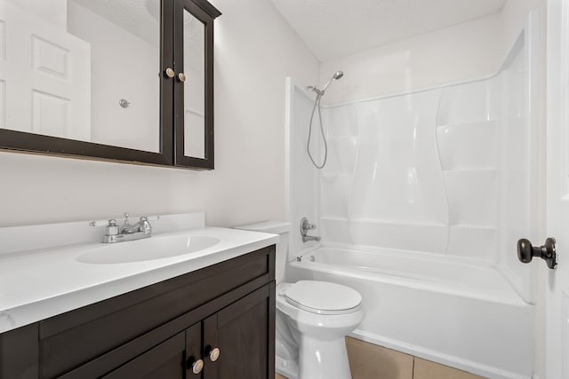 full bathroom with toilet, a textured ceiling, tile patterned floors, and shower / bathtub combination