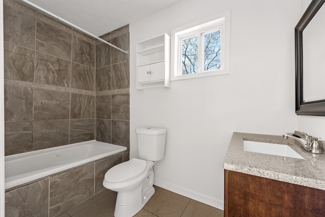 full bathroom featuring vanity, toilet, and tiled shower / bath