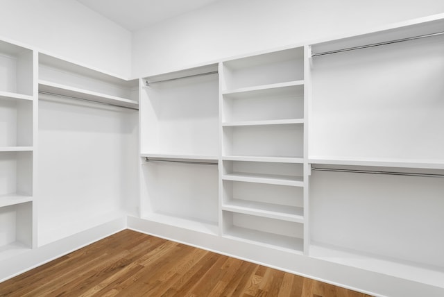 walk in closet with wood-type flooring