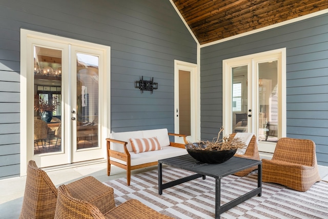 exterior space with french doors and an outdoor hangout area