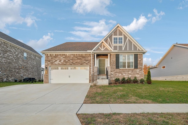 view of front facade featuring a garage and a front lawn