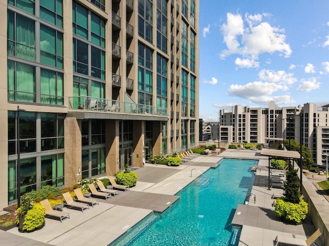 view of pool featuring a patio area