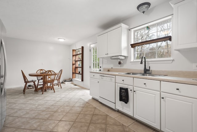 kitchen with dishwasher, white cabinets, a healthy amount of sunlight, and sink