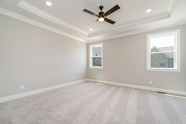 132 Aarons Cress Blvd, Hermitage, TN 37076 - empty room featuring a raised ceiling, ornamental molding, ceiling fan, light carpet, and recessed lighting