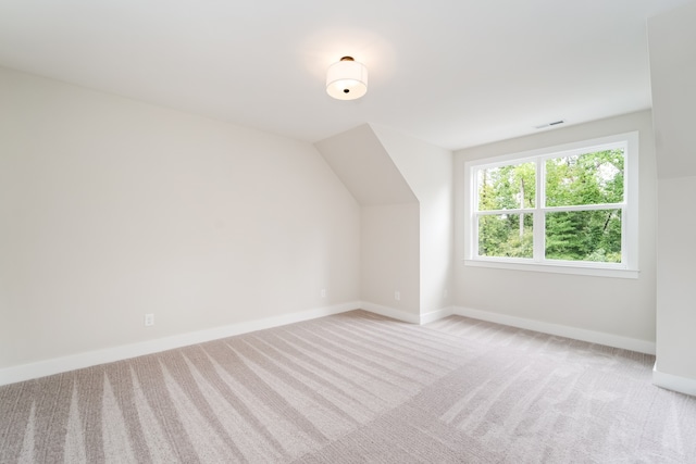 additional living space with light carpet and lofted ceiling