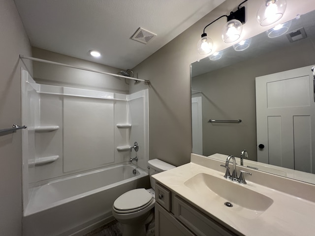 full bathroom featuring vanity, toilet, and shower / washtub combination