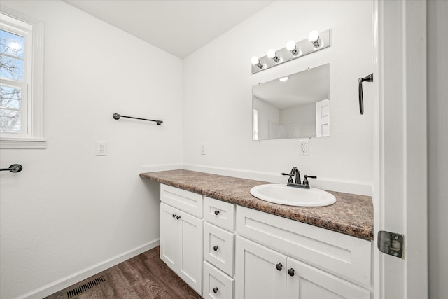 bathroom featuring vanity and wood-type flooring