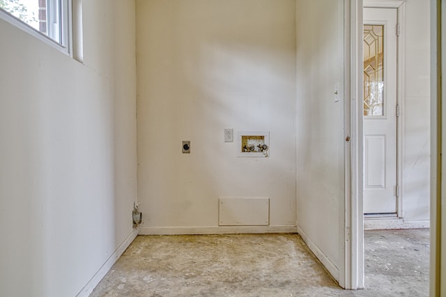 laundry area with electric dryer hookup and washer hookup