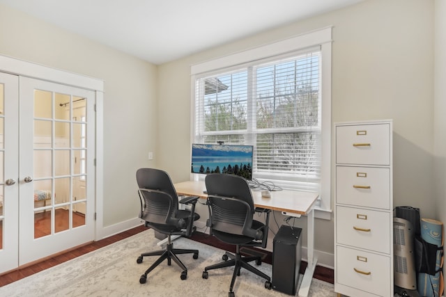 office with wood-type flooring