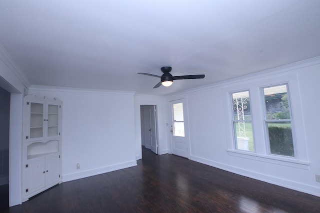 60 Riddle Rd, Shelbyville, TN 37160 - spare room with dark wood-style floors, ornamental molding, and ceiling fan
