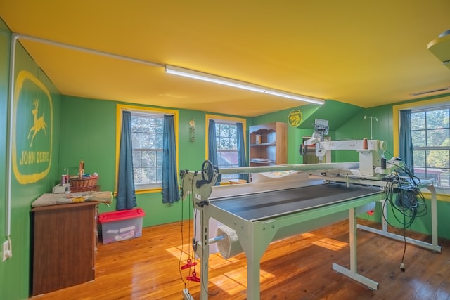 recreation room featuring light hardwood / wood-style floors