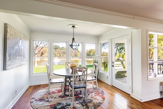 sunroom / solarium featuring a healthy amount of sunlight and a water view