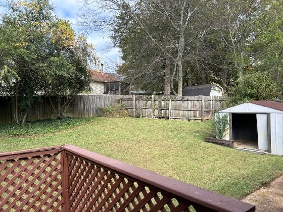 view of yard with a storage shed