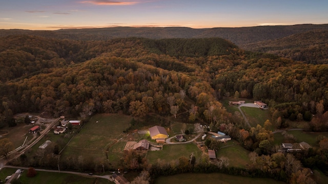 view of aerial view at dusk