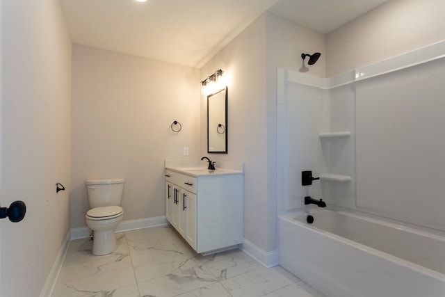 full bathroom featuring shower / bathing tub combination, vanity, and toilet