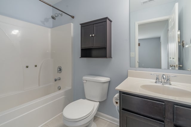 full bathroom with tile patterned floors, vanity,  shower combination, and toilet