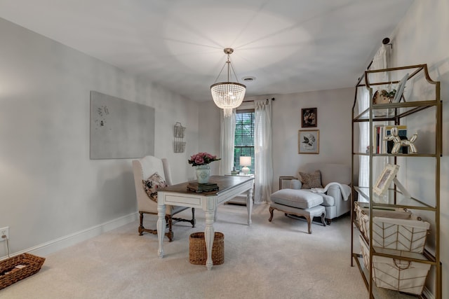 dining room featuring carpet flooring and a notable chandelier