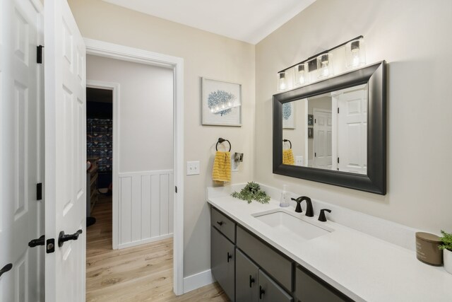 bathroom featuring wood-type flooring and vanity