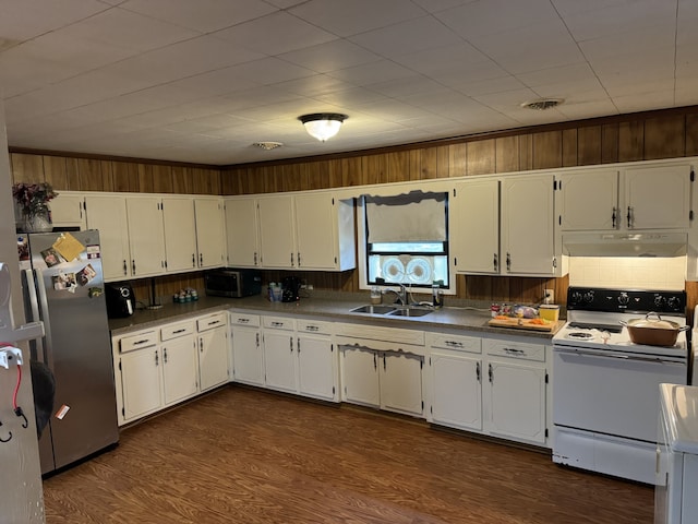 kitchen with white cabinets, dark hardwood / wood-style flooring, sink, and appliances with stainless steel finishes