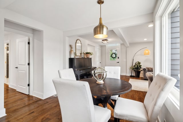 dining space featuring dark wood-type flooring