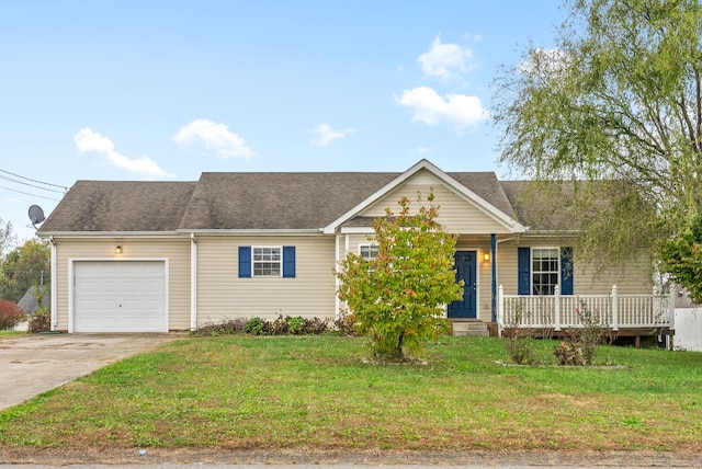 single story home featuring a garage and a front lawn