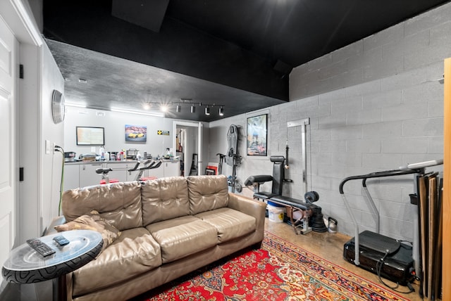 living room featuring concrete floors