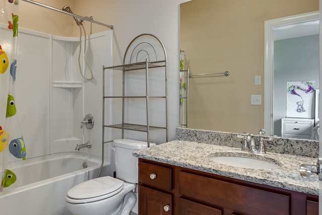 full bathroom with vanity, toilet, and washtub / shower combination