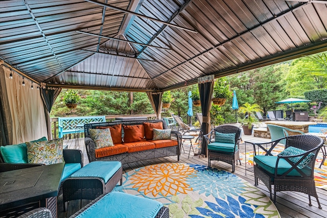 view of patio with a gazebo and an outdoor hangout area