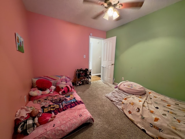 bedroom with carpet and ceiling fan