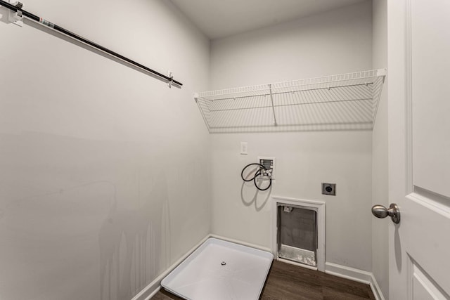 laundry area with hookup for a washing machine, electric dryer hookup, and hardwood / wood-style floors