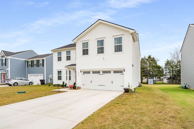 view of front property with a garage and a front lawn