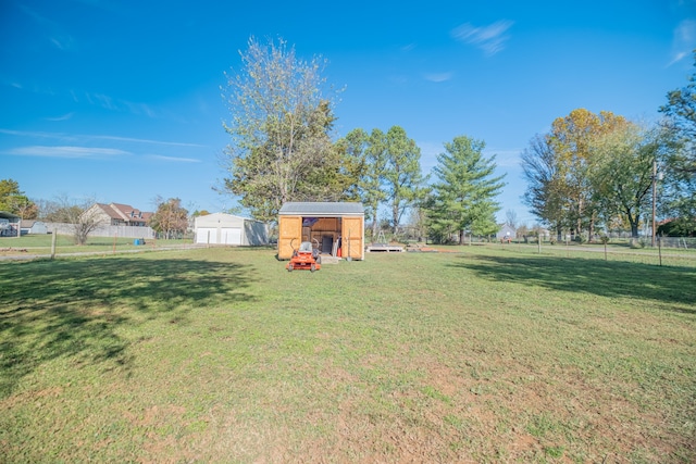 view of yard featuring a shed