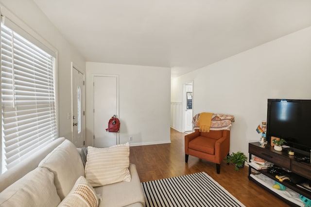 living room with dark wood-type flooring