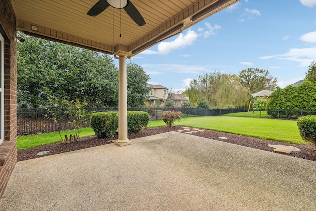 view of patio / terrace featuring ceiling fan