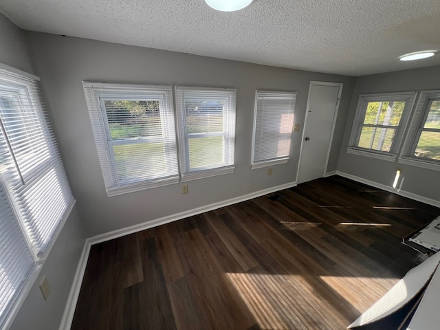 interior space with dark hardwood / wood-style floors, a healthy amount of sunlight, and a textured ceiling