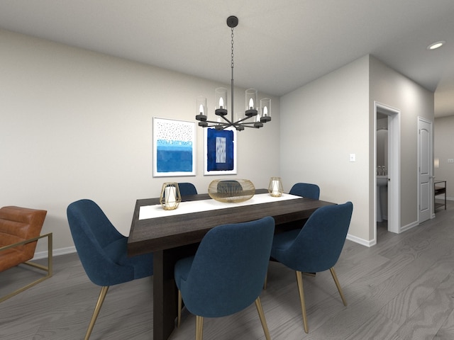 dining area featuring a notable chandelier